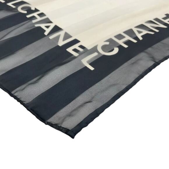 Chanel 80s Jewelry Madame Coco Black and Ecru Square Silk Scarf W/Box - Picture 6 of 16
